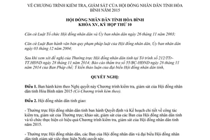 Nghị quyết 106/2014/NQ-HĐND Chương trình kiểm tra giám sát của Hội đồng nhân dân tỉnh Hòa Bình năm 2015
