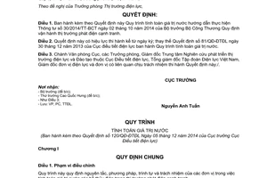 Quyết định 120/QĐ-ĐTĐL năm 2014 Quy trình tính toán giá trị nước