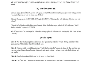 Quyết định 5063/QĐ-BYT 2014 chương trình tài liệu đào tạo Nuôi dưỡng trẻ nhỏ