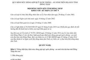 Nghị quyết 29/2014/NQ-HĐND mức đóng góp quỹ quốc phòng an ninh Đồng Tháp