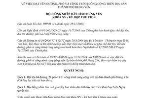 Nghị quyết 22/2014/NQ-HĐND đặt tên đường phố công trình công cộng thành phố Hưng Yên