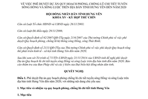 Nghị quyết 19/2014/NQ-HĐND Dự án quy hoạch phòng chống lũ tuyến sông Hồng sông Luộc Hưng Yên