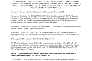 Circular No. 186/2014/TT-BTC amendments chapter 98 on HS code Circular No. 164/2013/TT-BTC