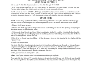 Nghị quyết 72/2014/NQ-HĐND mức chi hoạt động thể dục thể thao ngành Giáo dục Đào tạo Bình Thuận