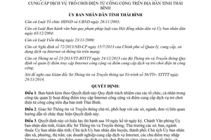 Quyết định 29/2014/QĐ-UBND quản lý điểm truy cập Internet cung cấp dịch vụ trò chơi điện tử Thái Bình