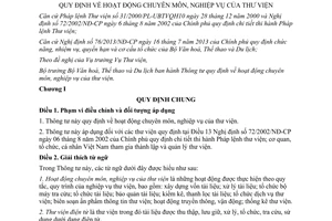 Thông tư 18/2014/TT-BVHTTDL hoạt động chuyên môn nghiệp vụ thư viện