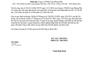 Công văn 1623/GSQL-GQ2 năm 2014 thủ tục hải quan hàng hóa xuất nhập khẩu tại chỗ