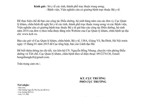 Công văn 1348/KCB-ĐD 2014 thực hiện báo cáo công tác điều dưỡng hộ sinh