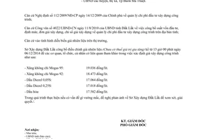 Công văn 1908/SXD-KT 2014 thông báo điều chỉnh giá nhiên liệu Sở Xây dựng Đắk Lắk