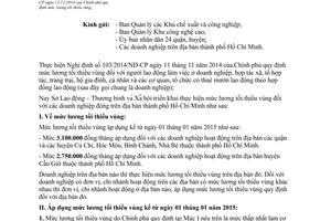 Công văn 19850/SLĐTBXH-LĐ năm 2014 triển khai 103/2014/NĐ-CP mức lương tối thiểu vùng Hồ Chí Minh