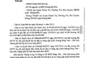 Công văn 2572/PMUTL-DA3 2014 Ghi danh mục giải phóng mặt bằng thu hồi đất Dự án Pháp Vân Cầu Giẽ