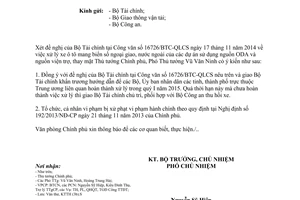 Công văn 10188/VPCP-KTTH xử lý xe ô tô biển số ngoại giao nước ngoài của các dự án ODA viện trợ 2014