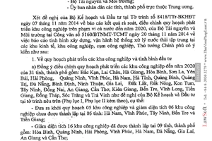 Công văn 2628/TTg-KTN năm 2014 điều chỉnh quy hoạch khu công nghiệp xử lý nước thải tập trung tại khu công nghiệp