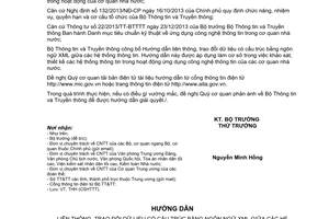 Công văn 3788/BTTTT-THH năm 2014 liên thông trao đổi dữ liệu có cấu trúc bằng ngôn ngữ XML