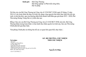 Văn bản 10404/VPCP-KTTH hoàn thiện Lộ trình sản xuất và tiêu thụ thóc gạo 2014