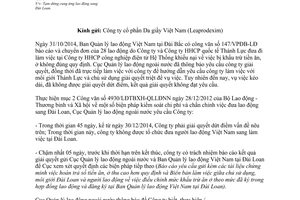 Công văn 1948/QLLĐNN-ĐL-CM năm 2014 về tạm dừng cung ứng lao động sang Đài Loan