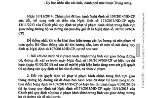 Công văn 16999/BGTVT-VT 2014 hướng dẫn 107/2014/NĐ-CP vi phạm hành chính giao thông đường bộ