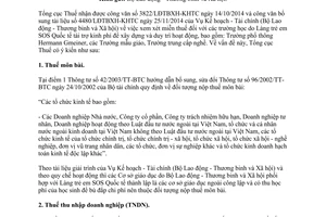 Công văn 5891/TCT-CS 2014 chính sách thuế trường học do Làng trẻ em SOS Quốc tế tài trợ kinh phí xây dựng
