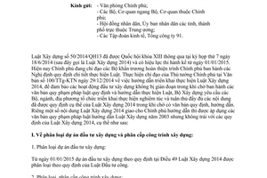 Công văn 3482/BXD-HĐXD năm 2014 thực hiện Luật Xây dựng 2014