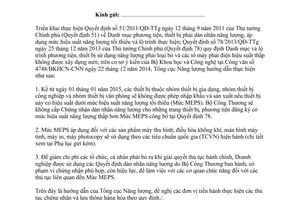 Công văn 1808/TCNL-KHCN 2014 dán nhãn năng lượng áp dụng mức hiệu suất năng lượng tối thiểu