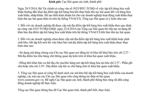 Công văn 15452/TCHQ-GSQL năm 2014 mã địa điểm tập kết hàng hóa xuất khẩu