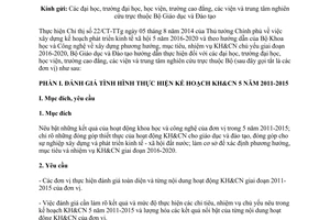 Công văn 7176/BGDĐT-KHCNMT phương hướng mục tiêu nhiệm vụ khoa học công nghệ chủ yếu 2016 2020