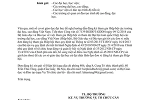 Công văn 7221/BGDĐT-TCCB năm 2014 mẫu đăng ký tham gia Hiệp hội các trường đại học Việt Nam