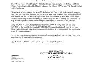 Công văn 4548/BVHTTDL-KHTC năm 2014 nhập khẩu máy chơi Bạt Chược