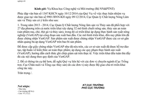 Công văn 2836/QLCL-CL2 năm 2014 thông tin thực hành sản xuất nông nghiệp tốt