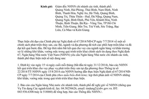 Công văn 9353/NHNN-TD tình hình triển khai 67/2014/NĐ-CP chính sách phát triển thủy sản 2014