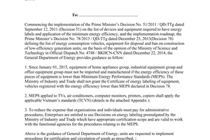 Official Dispatch No. 1808/TCNL-KHCN 2014 guidance on roadmap of energy labeling a