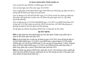 Quyết định 93/2014/QĐ-UBND phân công phân cấp quản lý điều hành ngân sách 2015 Nghệ An