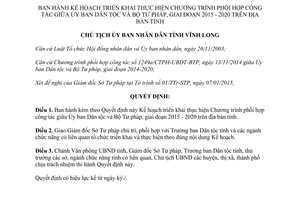 Quyết định 119/QĐ-UBND 2015 Chương trình Ủy ban Dân tộc Bộ Tư pháp 2015 2020 Vĩnh Long