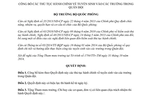 Quyết định 248/QĐ-BQP 2015 công bố thủ tục hành chính về tuyển sinh vào các trường trong Quân đội
