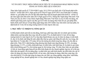 Chỉ thị 01/CT-NHNN 2015 chính sách tiền tệ và đảm bảo hoạt động ngân hàng an toàn hiệu quả