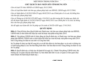 Quyết định 339/QĐ-CTUBND 2015 Danh mục văn bản pháp luật hết hiệu lực Hưng Yên