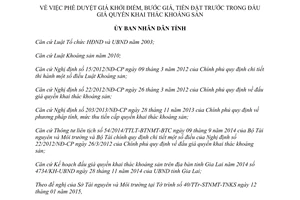 Quyết định 46/QĐ-UBND 2015 phê duyệt giá trong đấu giá quyền khai thác khoáng sản Gia Lai