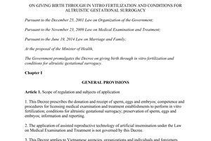 Decree No. 10/2015/ND-CP on giving birth through in vitro fertilization