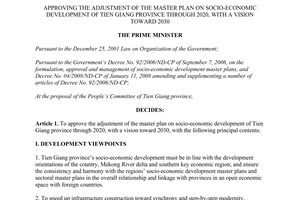 Decision No. 142/QD-TTg 2015 plan on socio-economic development of Tien Giang 2020 2030