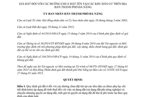 Quyết định 545/QĐ-UBND 2015 về giá đất đối với đường chưa đặt tên tại các khu dân cư Đà Nẵng