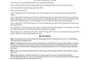 Quyết định 05/2015/QĐ-UBND giá thóc thu thuế sử dụng đất nông nghiệp 2015 tỉnh Gia Lai