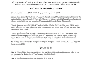 Quyết định 184/QĐ-UBND 2015 thủ tục hành chính mới thuộc Sở Thông tinTruyền thông Bình Phước