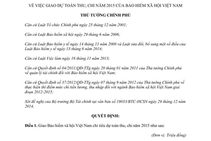 Quyết định 153/QĐ-TTg giao dự toán thu chi Bảo hiểm xã hội Việt Nam 2015