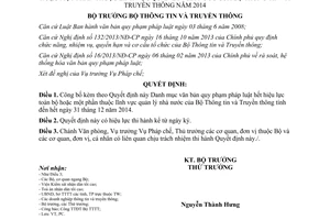 Quyết định 125/QĐ-BTTTT 2015 Danh mục văn bản hết hiệu lực thuộc Bộ Thông tin 2014