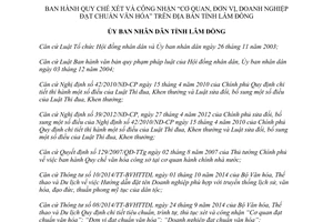 Quyết định 05/2015/QĐ-UBND quy chế xét cơ quan đơn vị doanh nghiệp đạt chuẩn văn hóa Lâm Đồng