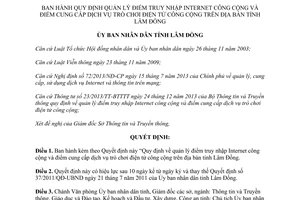 Quyết định 03/2015/QĐ-UBND quản lý điểm truy nhập Internet dịch vụ trò chơi điện tử Lâm Đồng