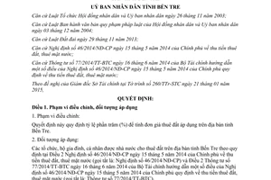 Quyết định 02/2015/QĐ-UBND tỷ lệ phần trăm để tính đơn giá thuê đất Bến Tre