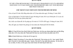Quyết định 371/QĐ-UBND 2015 văn bản quy phạm pháp luật Hội đồng Ủy ban Hồ Chí Minh hết hiệu lực 2014