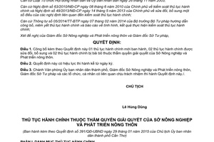Quyết định 391/QĐ-UBND 2015 thủ tục hành chính Sở Nông nghiệp Phát triển nông thôn Cần Thơ