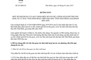 Hướng dẫn 01/HD-LN cơ chế chính sách hỗ trợ thu gom xử lý rác thải sinh hoạt Thái Bình 2015